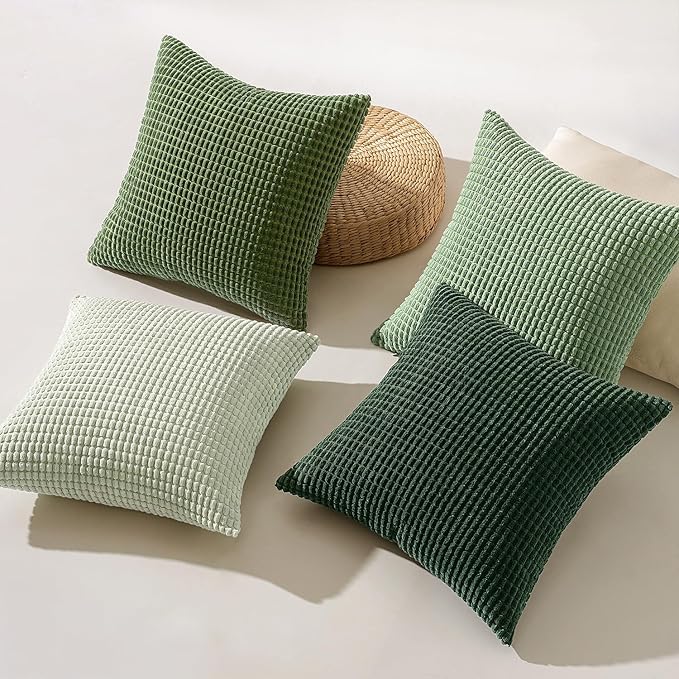 MIULEE Sage Green Pillow Covers 18x18 Inch Set of 4 Boho Farmhouse Home Decor