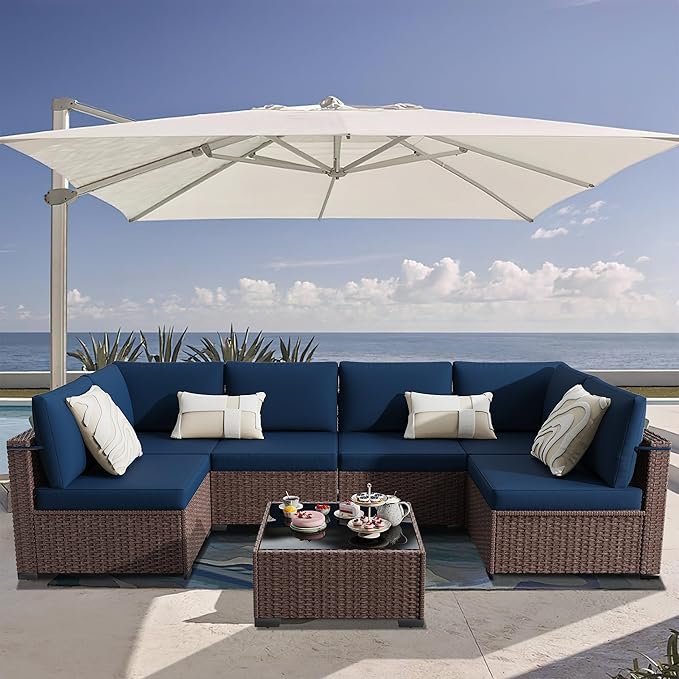 KIGOTY 7-Piece Patio Furniture Set, All-Weather PE Rattan Outdoor Sectional Sofa
