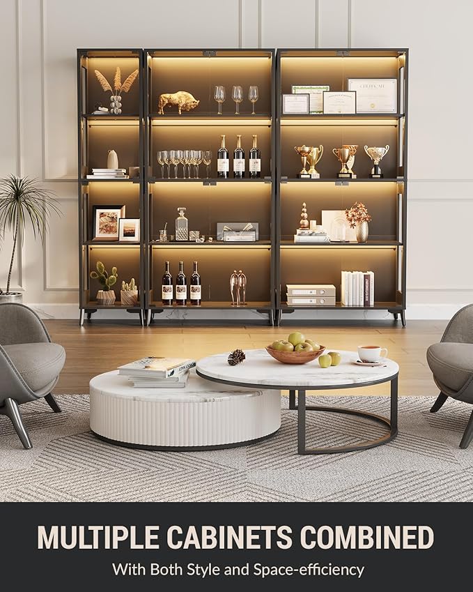 Glass Display Cabinet with Doors, 4-Tier Display Case with Adjustable Shelves