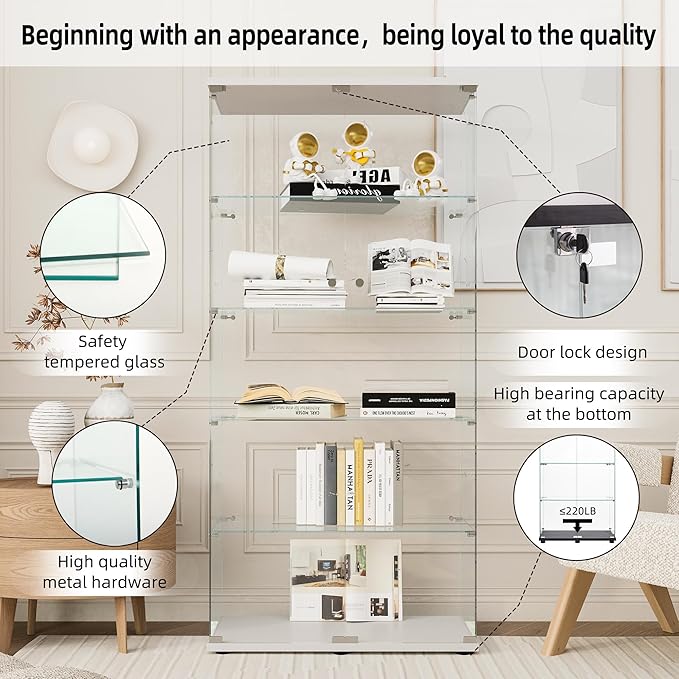 FLYMUHJIA Curio Cabinets with Tempered Glass Doors