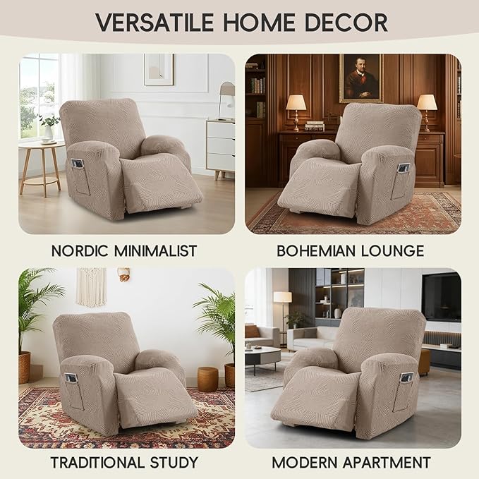 Recliner Chair Covers, 4-Piece Stretch Geometric Strokes Jacquard Reclining