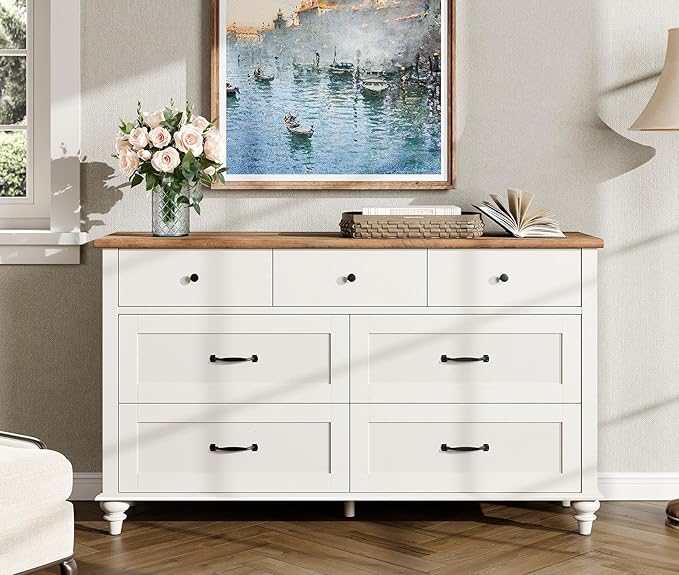 WAMPAT 7 Drawer Dresser for Bedroom, Wide Wooden Chest of Drawers Distressed