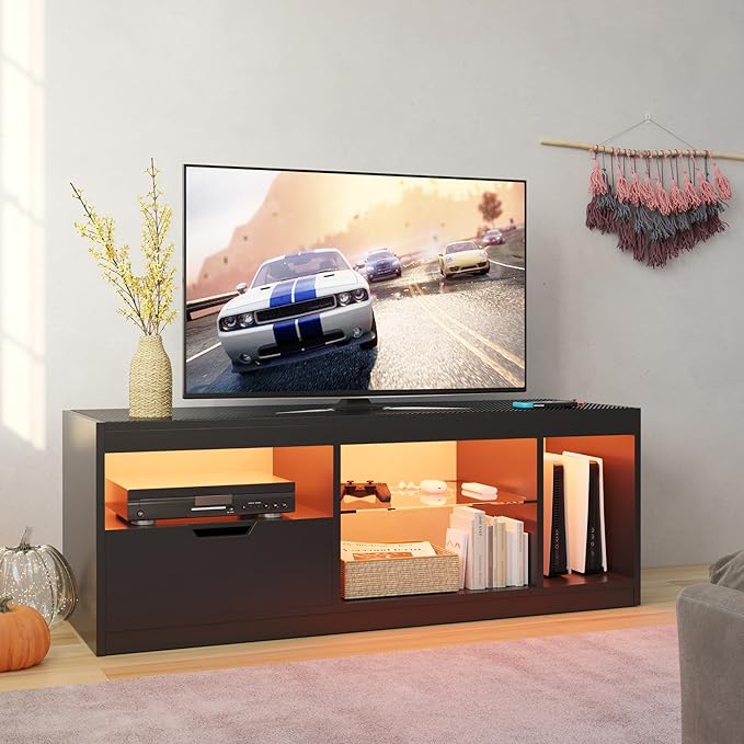 JUMMICO TV Stand, Entertainment Center LED Gaming TV Stand