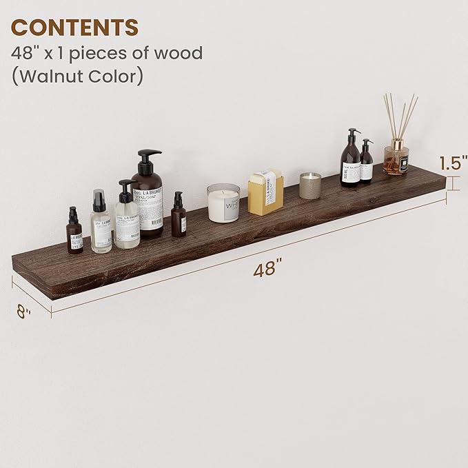 Floating Shelves for Wall Decor, 8 Inch Deep Rustic Solid Elm Wood Floating
