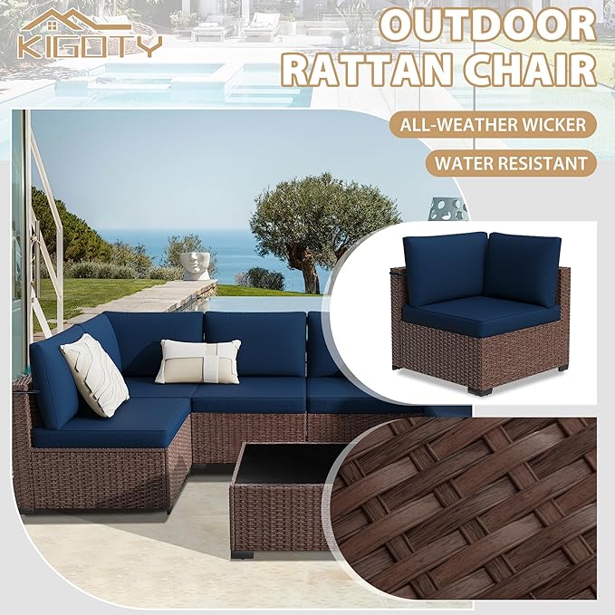 KIGOTY 7-Piece Patio Furniture Set, All-Weather PE Rattan Outdoor Sectional Sofa