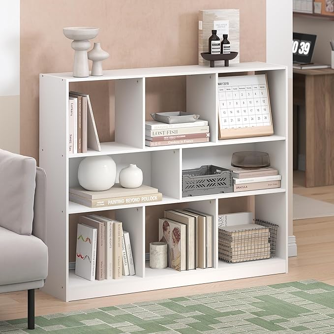 Furinno DALY Book Shelf, 8-Cube Bookshelf, Horizontal Cube Storage Organizer