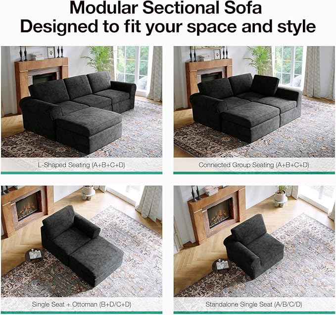 Novilla 138" Modular Sectional Sofa, Modular Sectional Couches