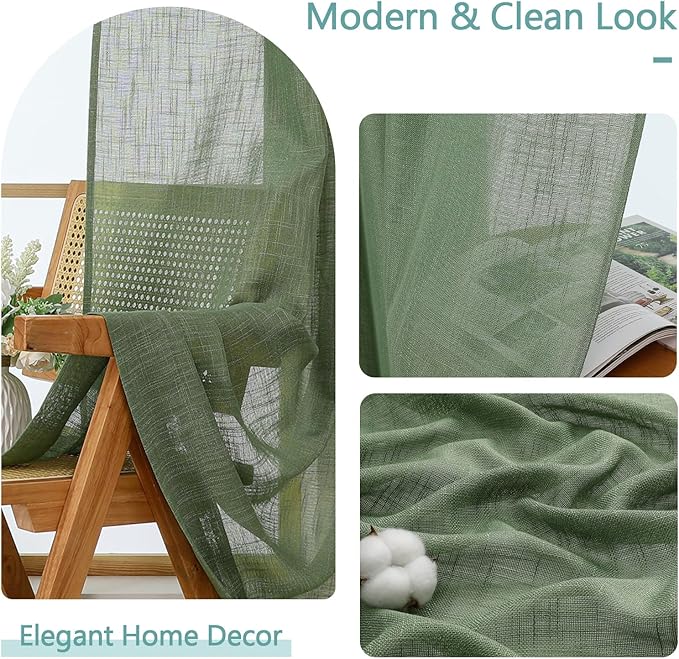 Chyhomenyc Extra Long Sage Green Semi Sheer Curtains 108 Inches Long 2 Panels