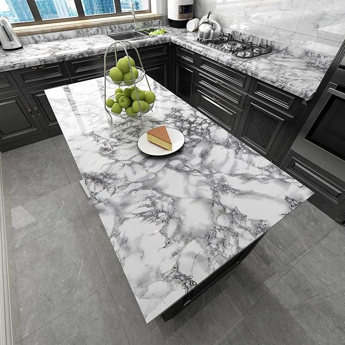 Livelynine 197x24 Inch Marble Contact Paper Peel and Stick Countertops