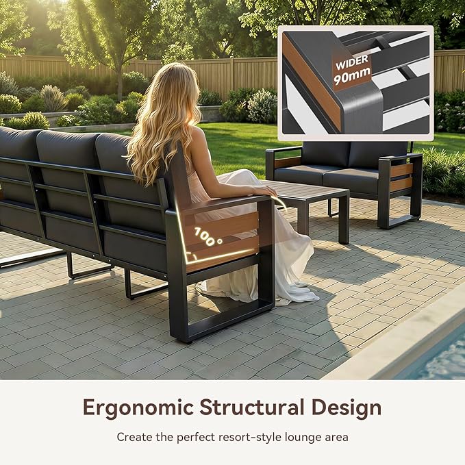 Aoxun Aluminum Patio Furniture Set, 7 Seats Luxury Metal Patio Furniture