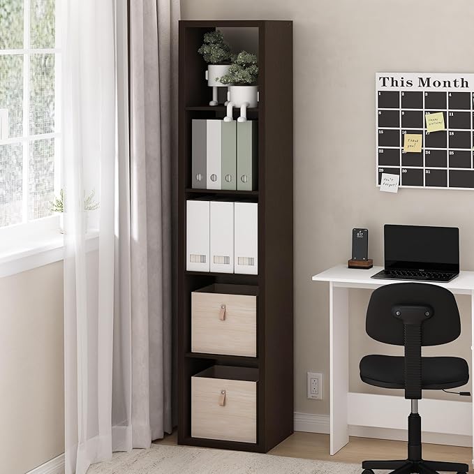 Furinno Cubicle Book Shelf, 5-Cube Bookshelf, Extra Thick Horizontally &