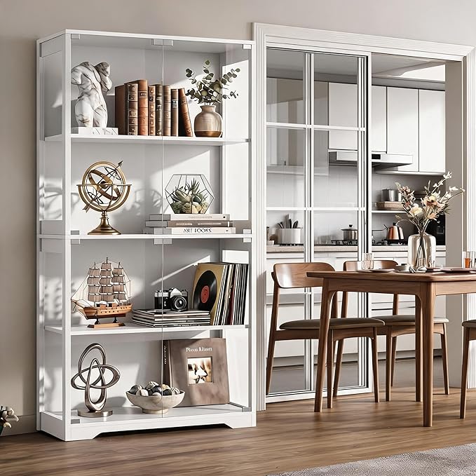 IDEALHOUSE Glass Display Cabinet 4-Tier, Curio Cabinets