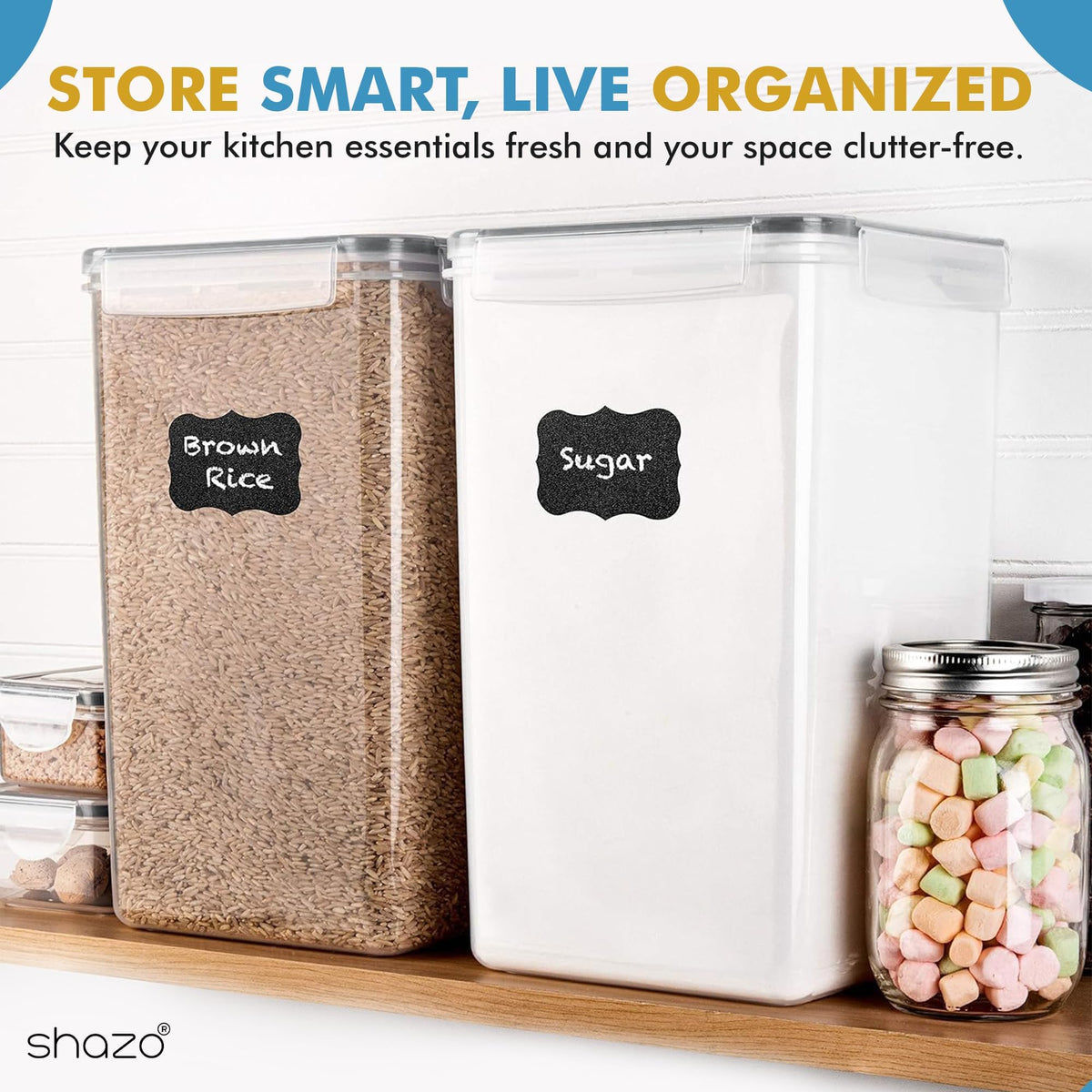 Shazo 2 PC (9.5L | 321 Oz) Extra Large Bulk Food Storage Containers with Airtight Lids for Flour, Sugar, Rice, Cereal & Pasta - Leakproof, BPA-Free Plastic Canisters for Kitchen & Pantry Organization