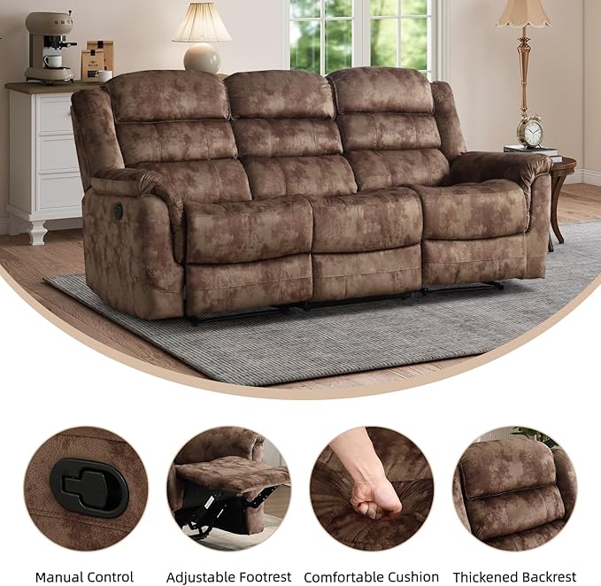 EBELLO 2 Pieces Reclining Couch Furniture Set, Soft Fabric Manual Recliner Sofa