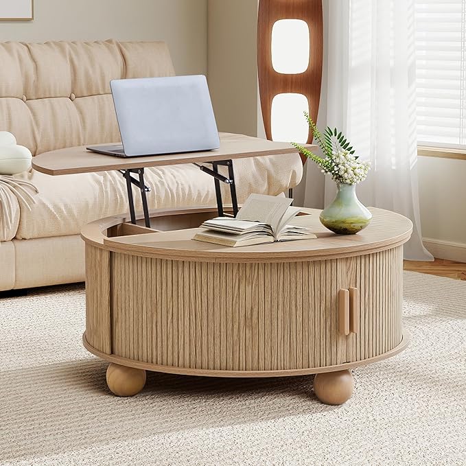 Fluted Round Lift Top Coffee Table