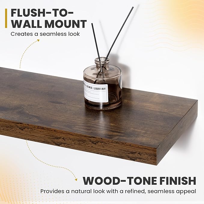 Acovy 72 Inch Floating Shelves, 9.3" Deep Floating Shelf Wall Mounted, Rustic