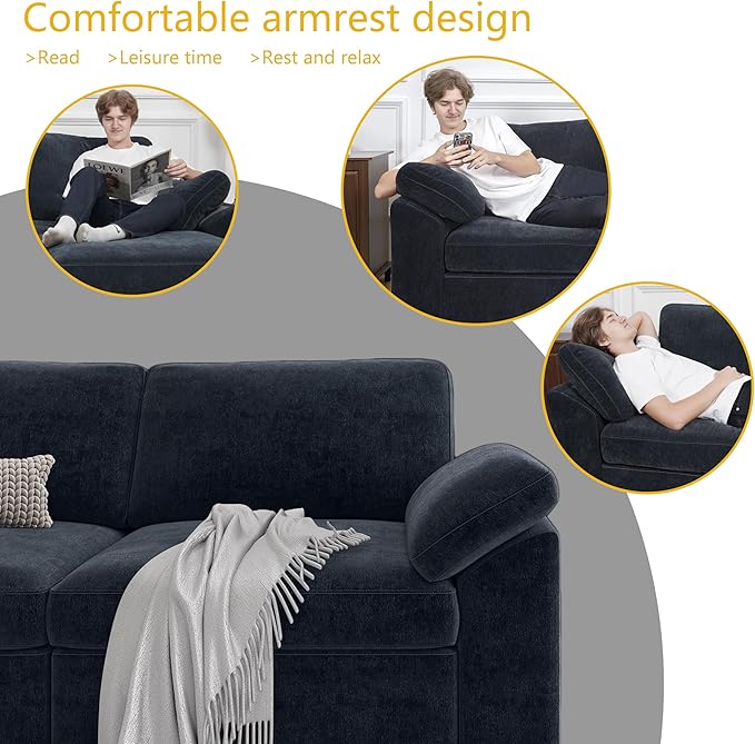 EASE MOOSE Blue Modular Sectional Couch, Oversized Deep Seat L Shape Sectional