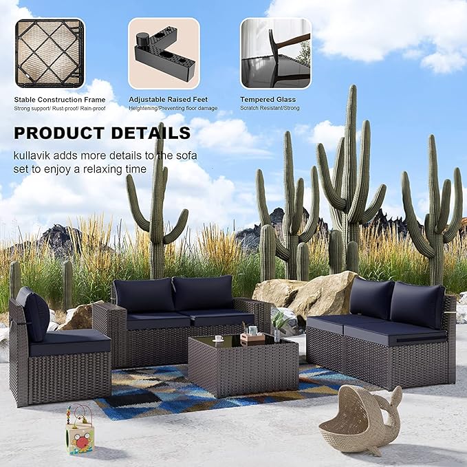 Kullavik Outdoor Patio Furniture Set, 12 Pieces Sectional Rattan Sofa Set Brown