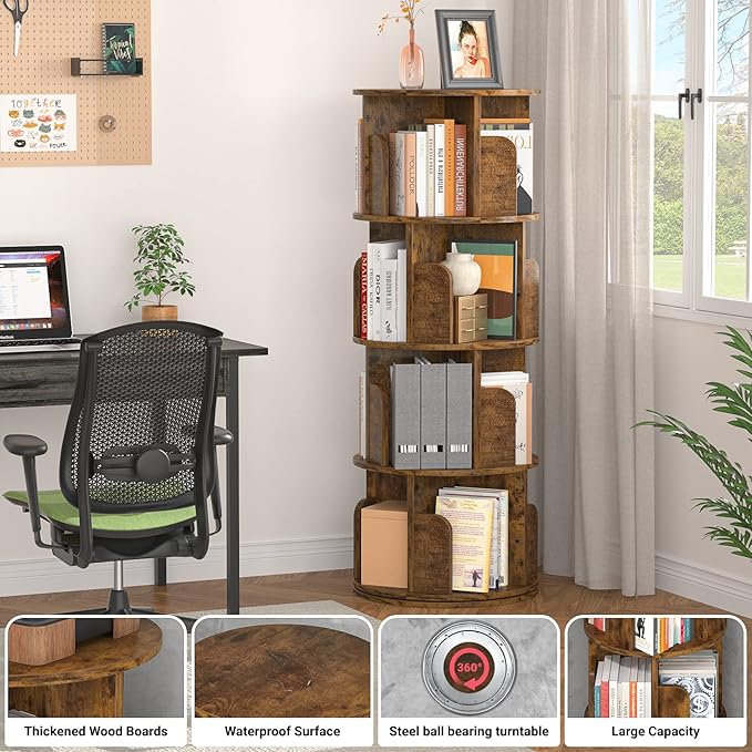 Aheaplus Rotating Bookshelf, Small Corner Bookshelf