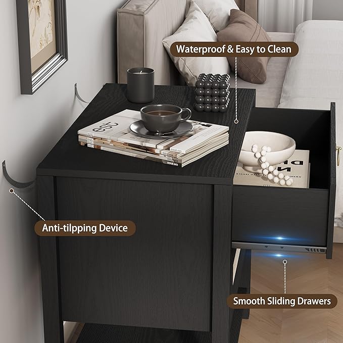 Xixini Nightstand Set of 2, Rattan Boho Bedside Table