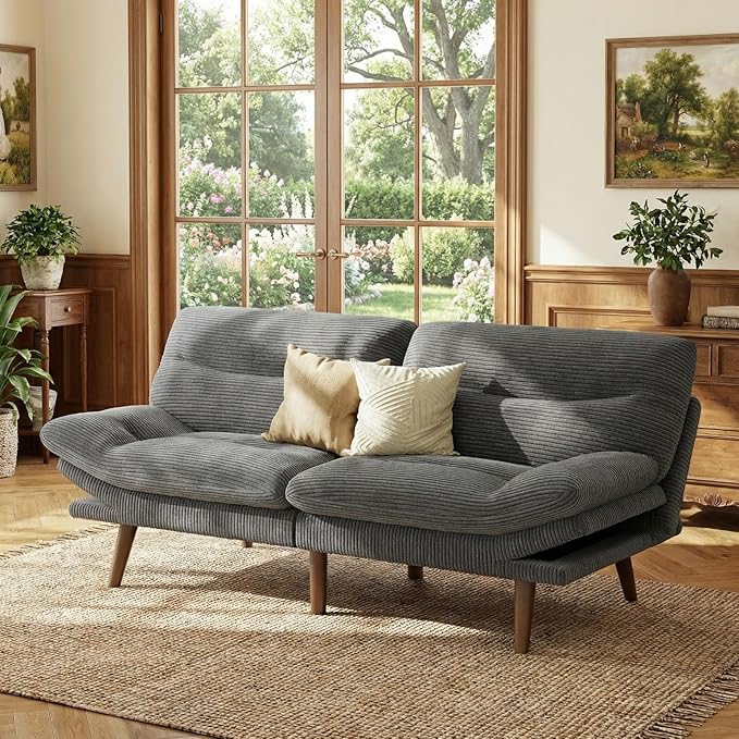 Marsail 66" Convertible Futon Sofa Bed, Corduroy Futon Loveseat Couch