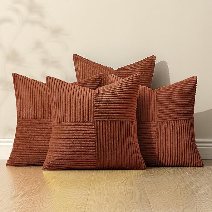 MIULEE Boho Farmhouse Rust Decorative Throw Pillow Covers 20x20 Inch 4 Packs