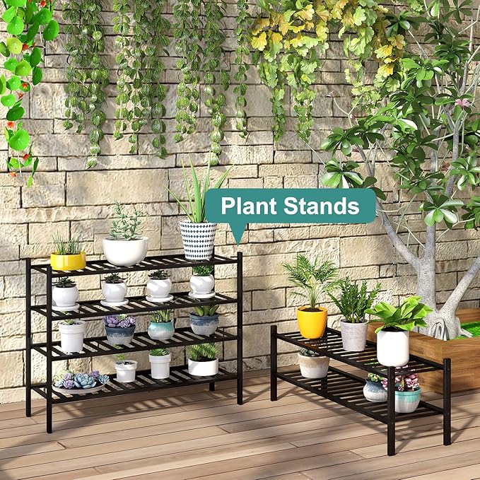 viewcare Black 4-Tier Long Shoe Rack, Bamboo Wood