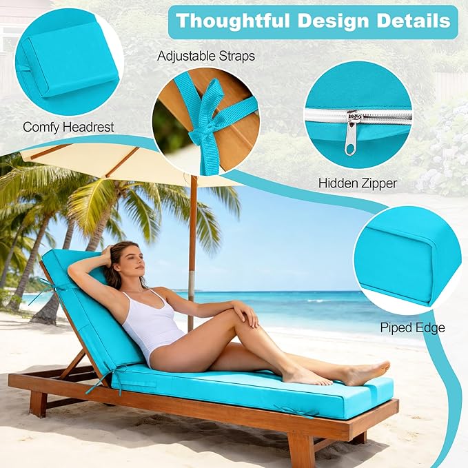Chaise Lounge Cushions Outdoor 72x21x6 Inch, Fade Resistant 6'' Thicken Outdoor