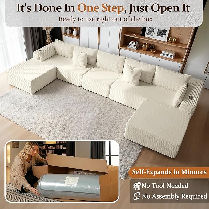 168" Cloud Sectional Couch, Comfort U Shaped Sofa