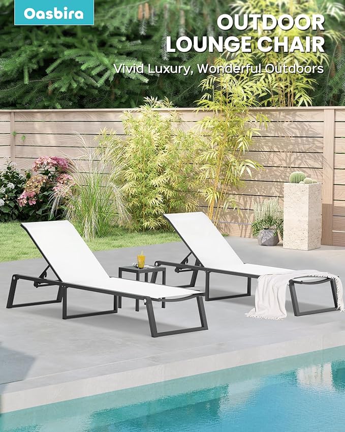 Aluminum Chaise Lounge Chair Outdoor, Foldable& No Assembly Patio Pool Lounge