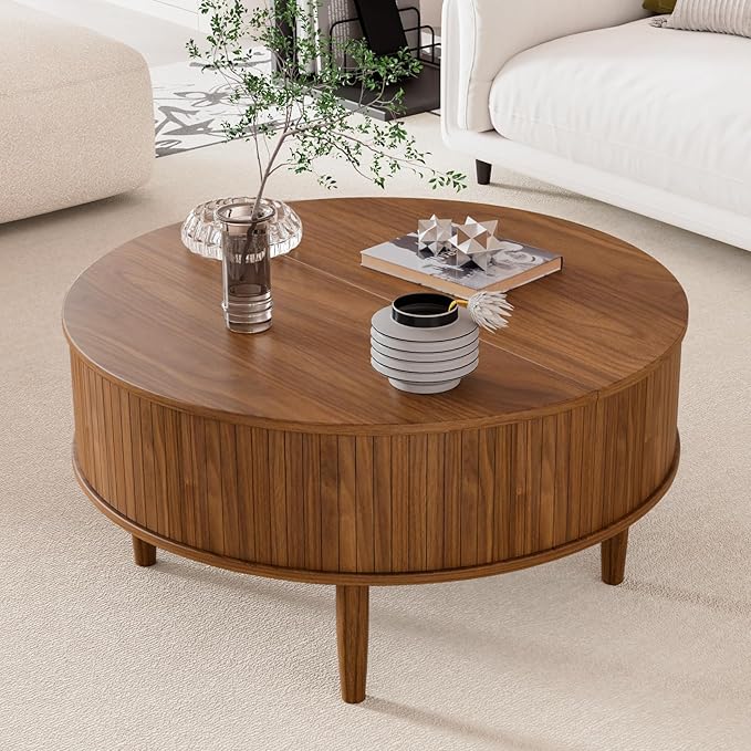 Round Fluted Lift Top Coffee Table