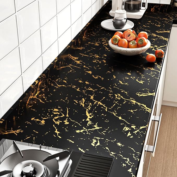 FunStick 24"x200" Modern Black and Gold Wallpaper Peel and Stick Wallpaper