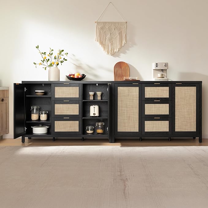 SICOTAS Rattan Sideboard Buffet Coffee Bar Cabinet