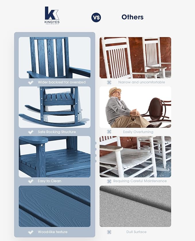 KINGYES Oversized Outdoor Rocking Chair Set of 2, All-Weather Patio Rocking