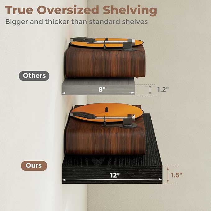 12 inch Deep Floating Shelves for Wall, 72 inch Wide Engineered Wood Wall