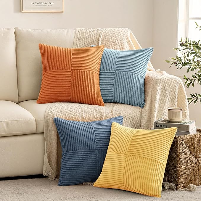 MIULEE Summer Yellow Blue Decorative Throw Pillow Covers 20x20 Inch Set of 4