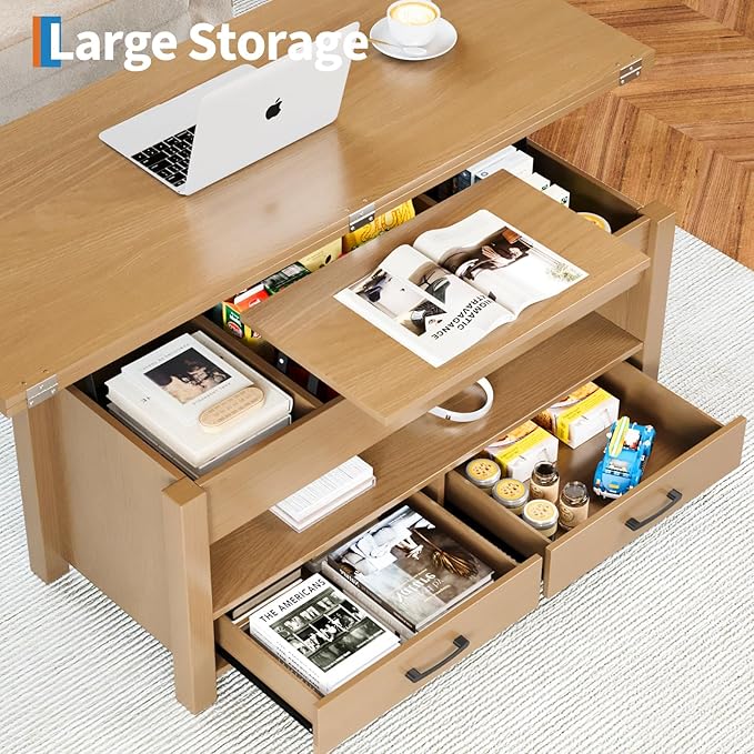 Garvee 40" Coffee Table Lift Top, Converts to Dining Table