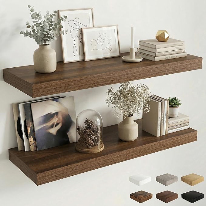 Dreamland Floating Shelves for Wall, 2 Pack Rustic Wooden Wall Shelves