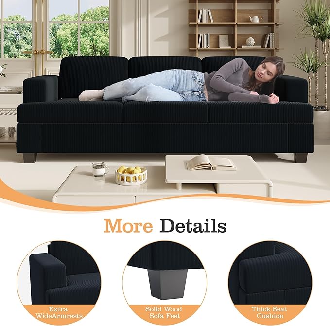 Apicizon Modern Loveseat & 3-Seater Sofa Set of 3, Corduroy Couch 3 Piece Sofa
