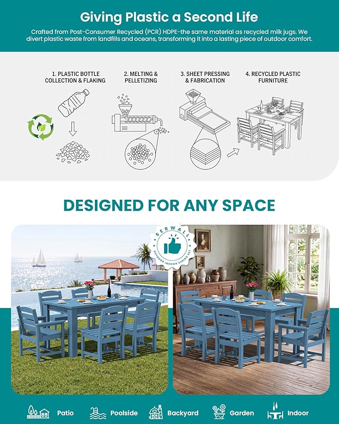 SERWALL Patio Dining Set with 15FT Double Side Umbrella, Outdoor Dining Sets