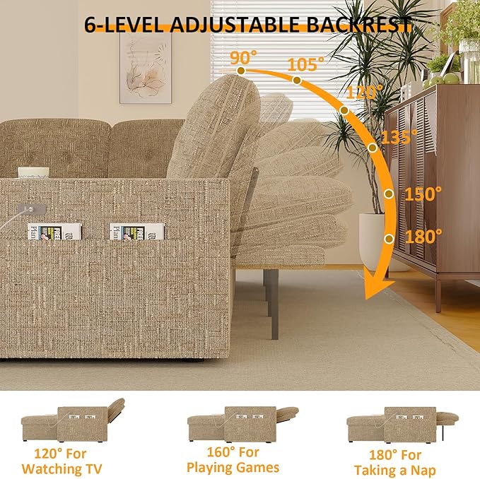 63 Inch Sleeper Sofa Bed, 3 in 1 Pull Out Couch Bed