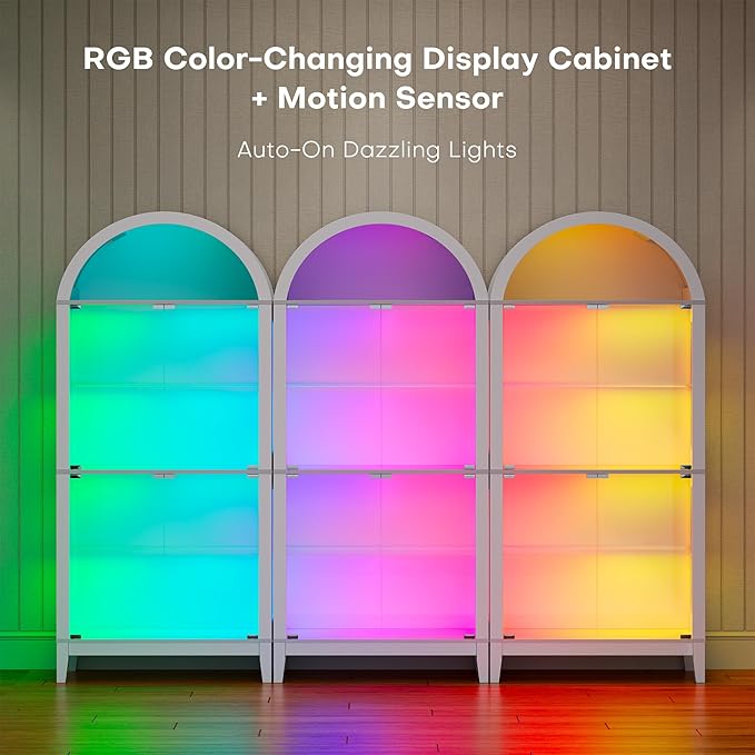 HNEBC 69" Display Case with RGB Lights, Arched 5-Tier Tempered Glass Display