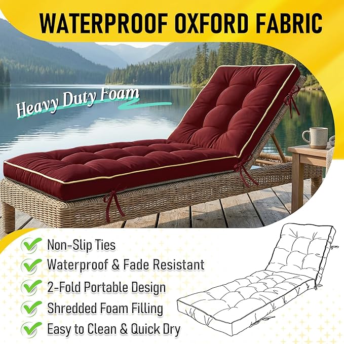 72x21 Inch Folding Chaise Lounge Cushion Quick Dry