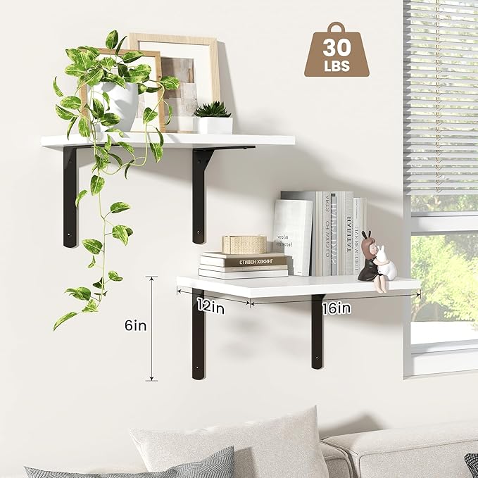 Fun Memories Floating Shelves for Wall, 12 Inch Deep Floating Shelves Set of 2