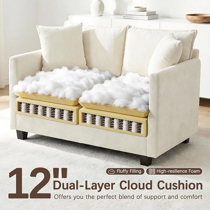 Loveseat Sofa with Ottoman, Comfy Chenille Small Couch