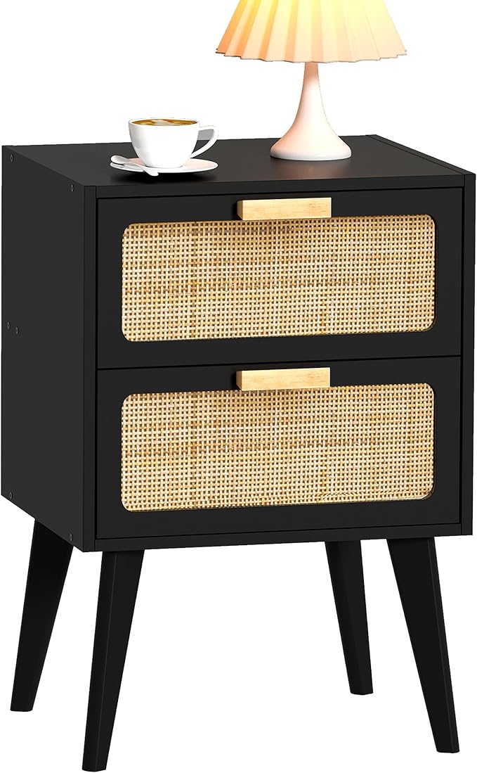 YAUKOMEL Black Nightstand, Wood End Table, Side Table