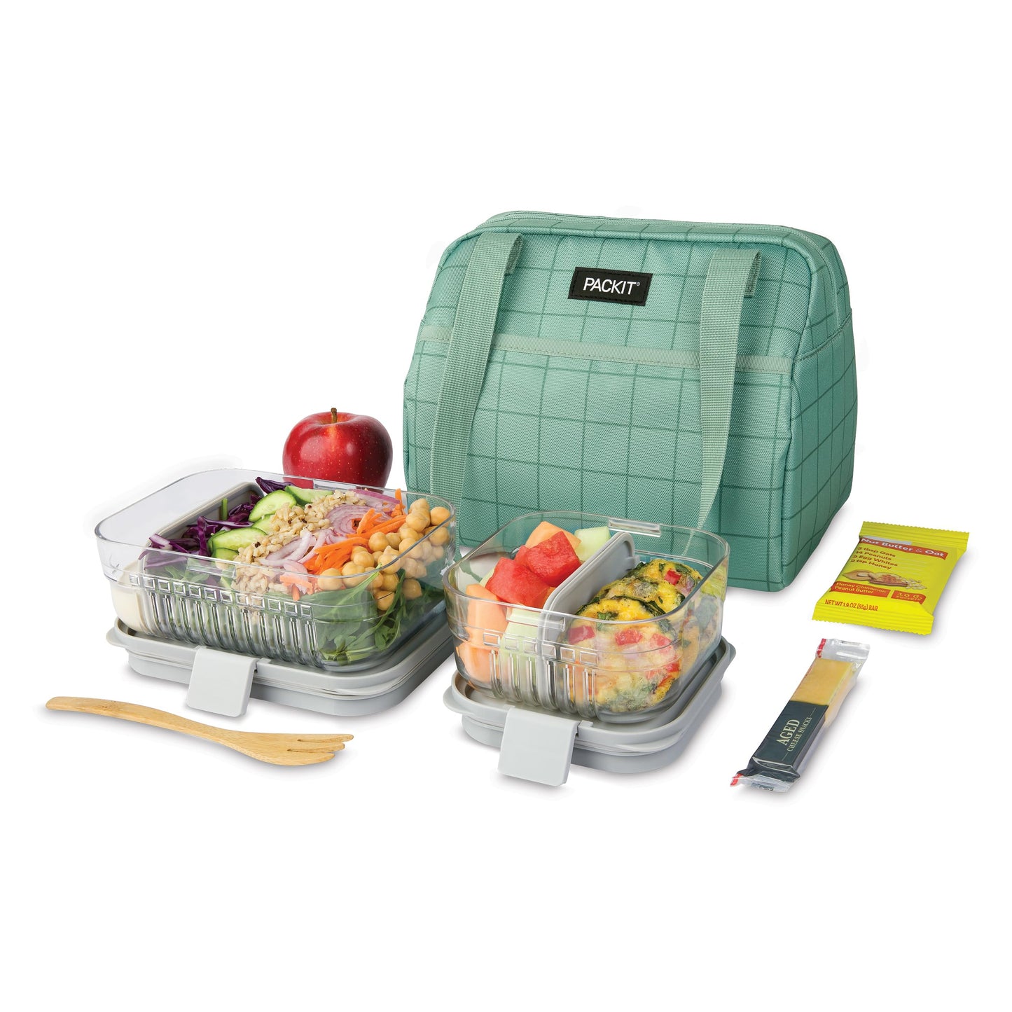 PackIt®️ Freezable Hampton Lunch Bag, Sports Grid Sage, Built with ECOFREEZE® Technology, Collapsible, Reusable, Zip Closure with Front Pocket and Shoulder Straps, Designed for Fresh Office Lunches