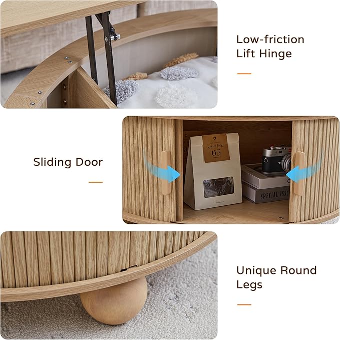 Fluted Round Lift Top Coffee Table
