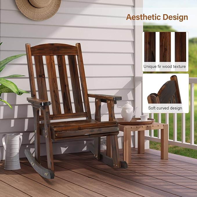 VINGLI Heavy Duty 600 LBS Outdoor Wooden Rocking Chair
