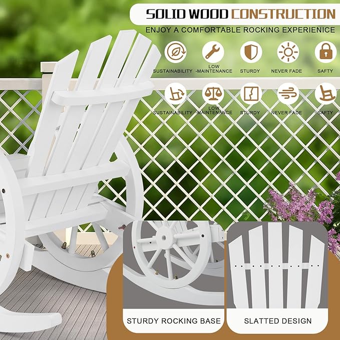 Outvita Adirondack Rocking Chair, Wood Wagon Rocker, Outdoor Wooden Carbonized